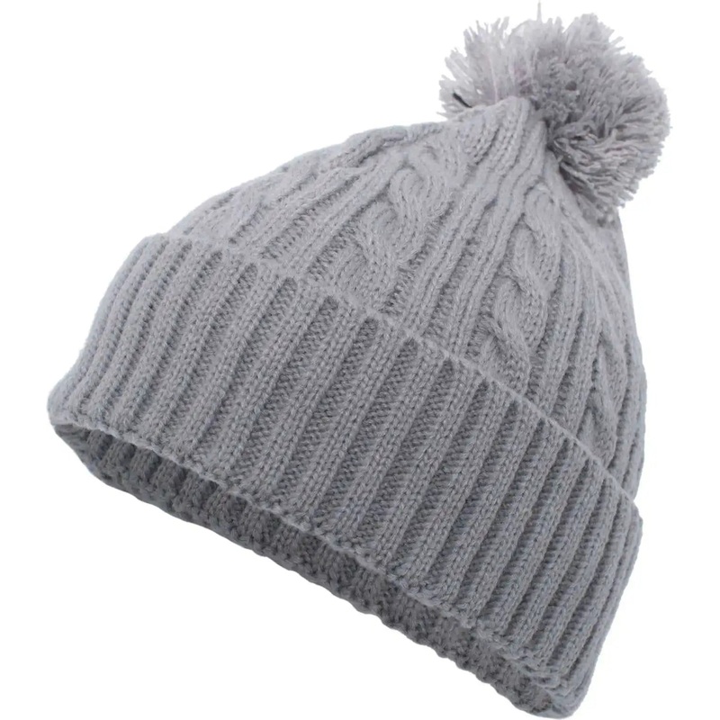 Pacific Headwear 643K Cable Knit Pom-Pom Beanie – Silver