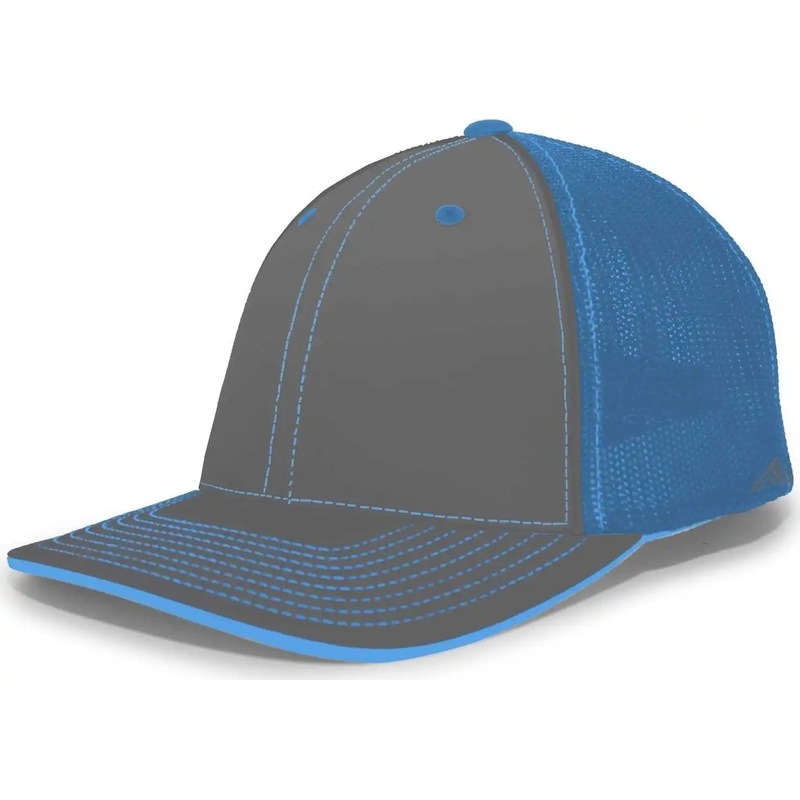 Pacific Headwear 404M Trucker Flexfit Cap – Graphite Neon Blue