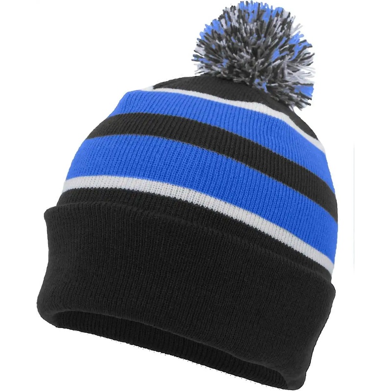 Pacific Headwear 641K Pom-Pom Cuff Beanie – Black Royal White