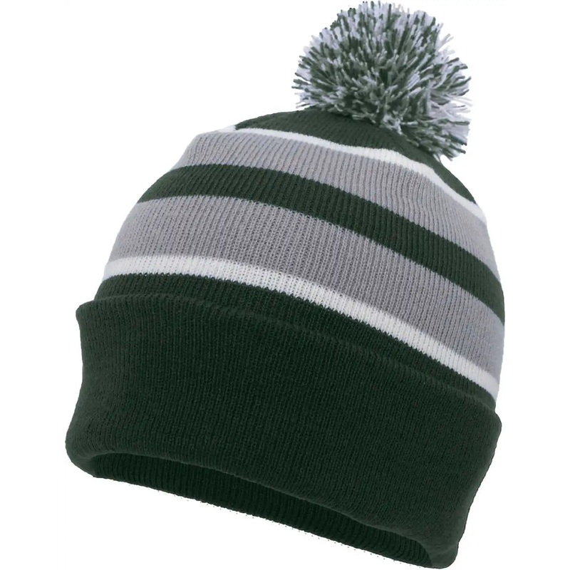 Pacific Headwear 641K Pom-Pom Cuff Beanie – Dark Green Silver White