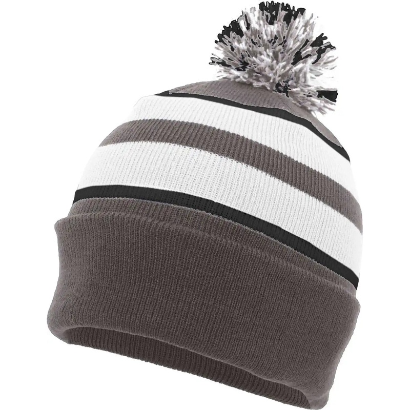 Pacific Headwear 641K Pom-Pom Cuff Beanie – Graphite White Black