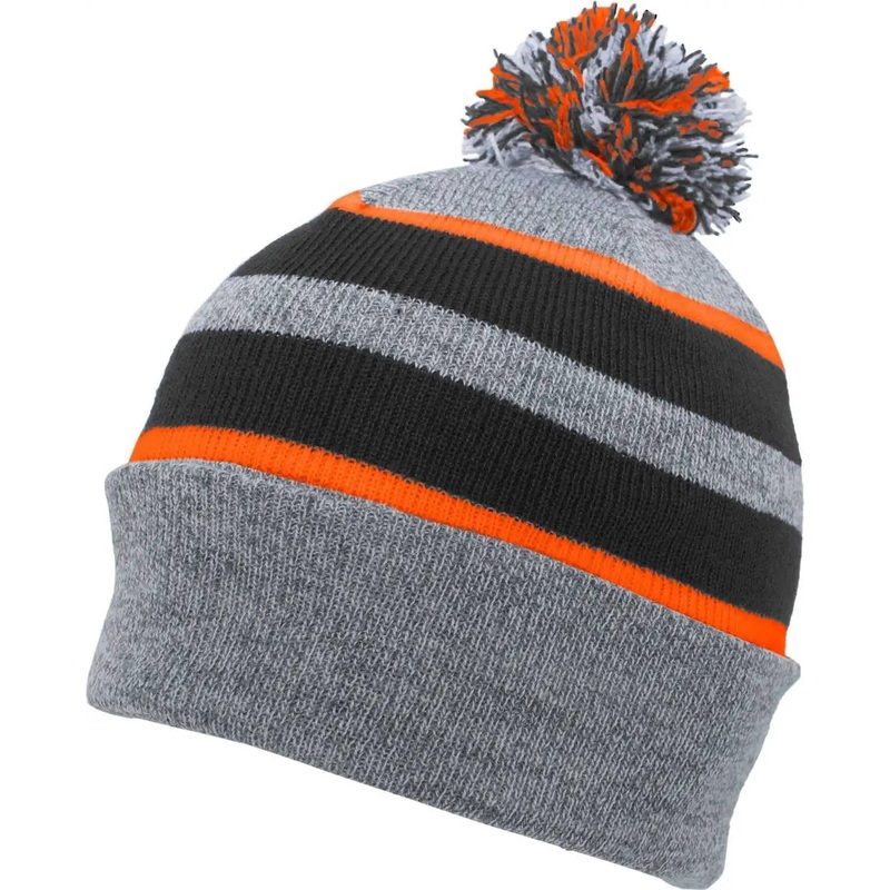 Pacific Headwear 641K Pom-Pom Cuff Beanie – Heather Gray Black Orange