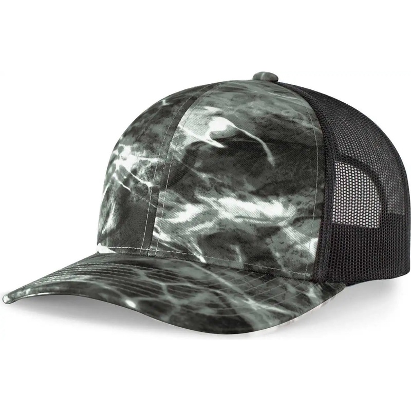 Pacific Headwear 107C Elements Agua Camo Trucker Snapback Cap – Elements Blacktip Lt Charcoal