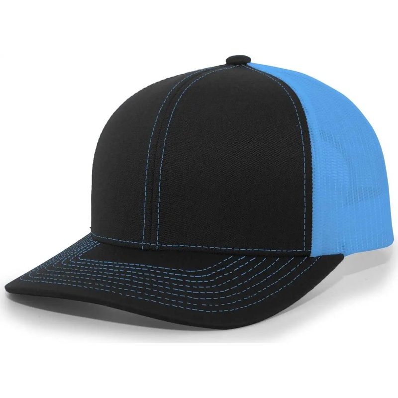 Pacific Headwear 104C Trucker Snapback Cap – Black Neon Blue