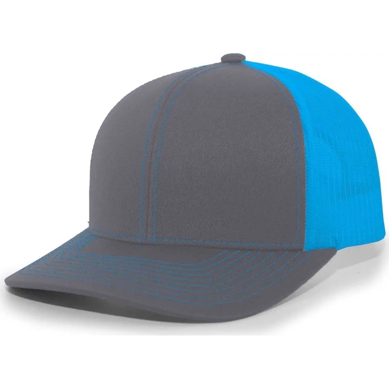 Pacific Headwear 104C Trucker Snapback Cap – Graphite Neon Blue