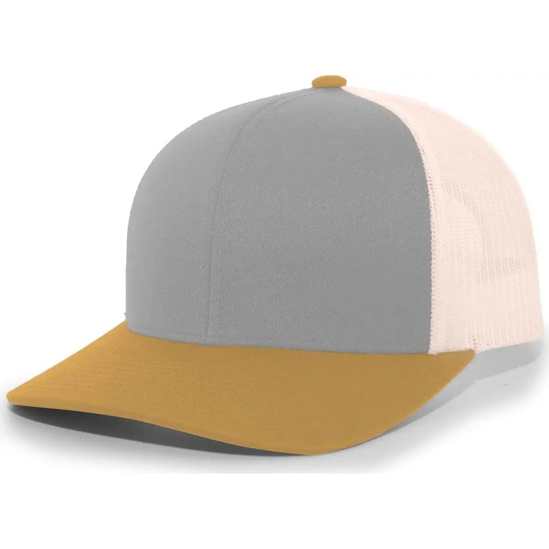 Pacific Headwear 104C Trucker Snapback Cap – Heather Grey Amber Gold Beige