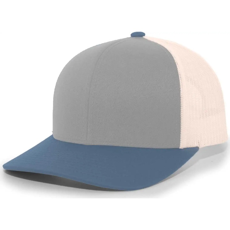 Pacific Headwear 104C Trucker Snapback Cap – Heather Grey Ocean Blue Beige