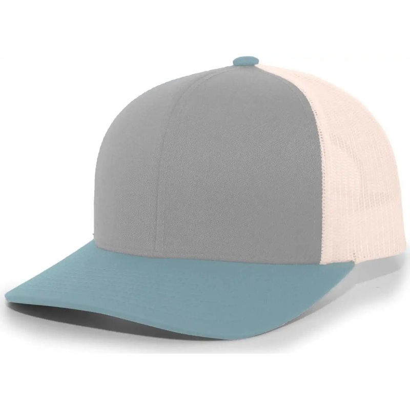 Pacific Headwear 104C Trucker Snapback Cap – Heather Grey Smoke Blue Beige