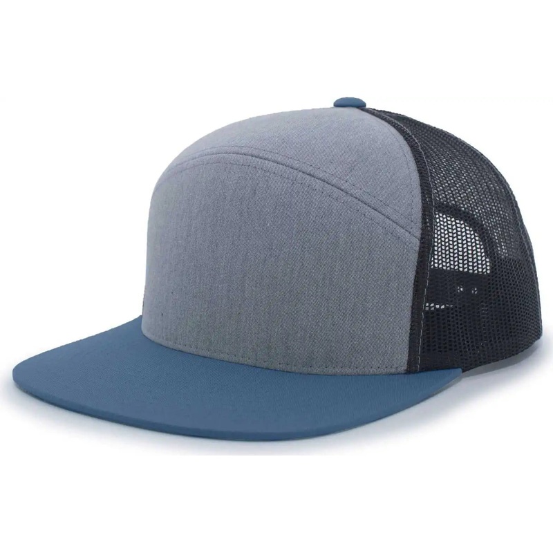 Pacific Headwear 787 6-Panel Arch Snapback Trucker Cap – Heather Gray Slate Blue