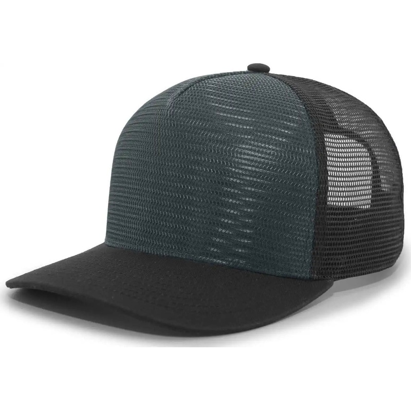 Pacific Headwear 724 Mesh Overlay 5-Panel Trucker Snapback Cap – Black Dark Green