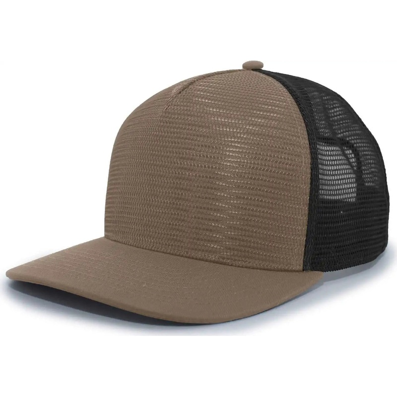 Pacific Headwear 724 Mesh Overlay 5-Panel Trucker Snapback Cap – Loden Black