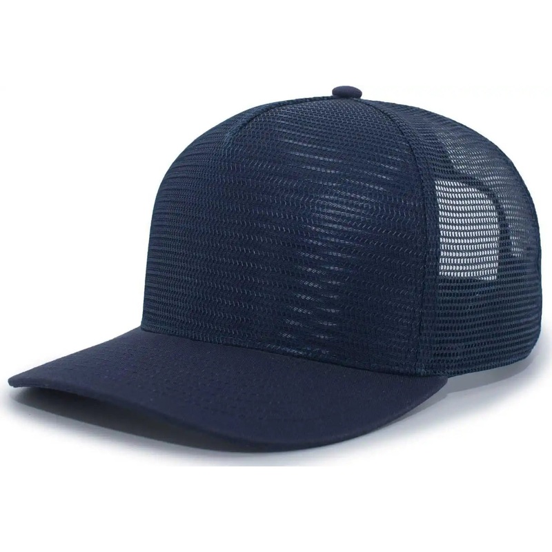 Pacific Headwear 724 Mesh Overlay 5-Panel Trucker Snapback Cap – Navy