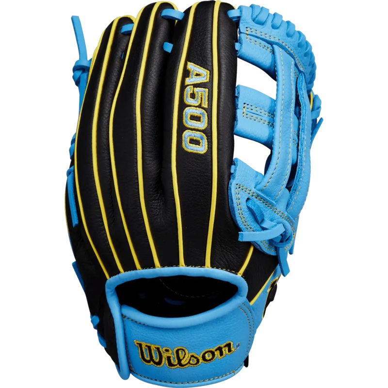 Wilson A500 10.50 Infield Baseball Glove – Black Cool Blue Yellow