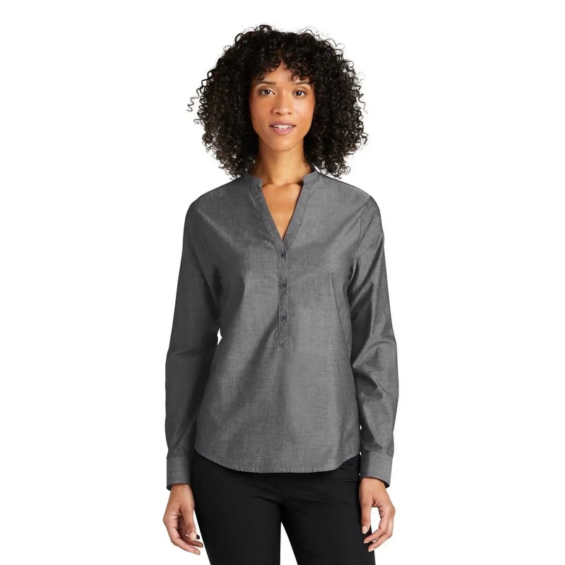 Port Authority LW382 Ladies Long Sleeve Chambray Easy Care Shirt – Deep Black