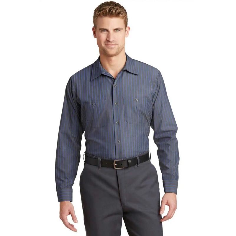 Red Kap CS10 Long Sleeve Striped Industrial Work Shirt – Gray/ Blue