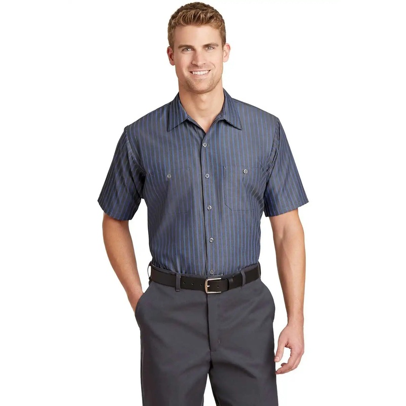 Red Kap CS20LONG Red Kap Long Size, Short Sleeve Striped Industrial Work Shirt – Gray/ Blue