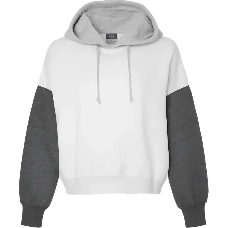 MV Sport W23716 Women’s Sueded Fleece Colorblocked Crop Hooded Sweatshirt – Charcoal