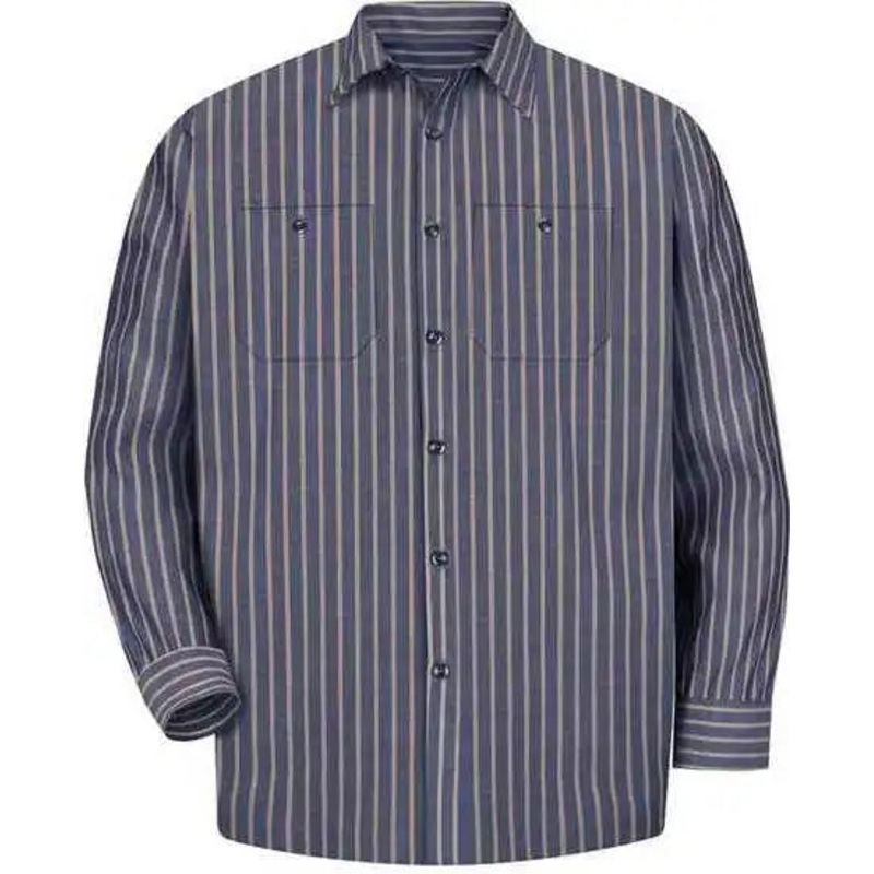 Red Kap SP14 Industrial Long Sleeve Work Shirt – Navy Khaki Stripe