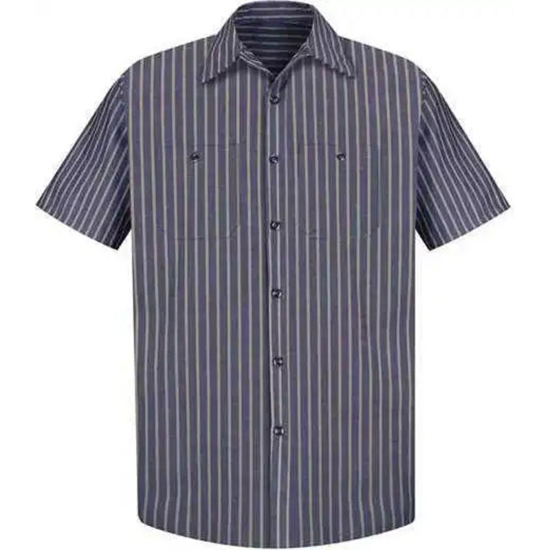 Red Kap SP24 Industrial Short Sleeve Work Shirt – Navy Khaki Stripe