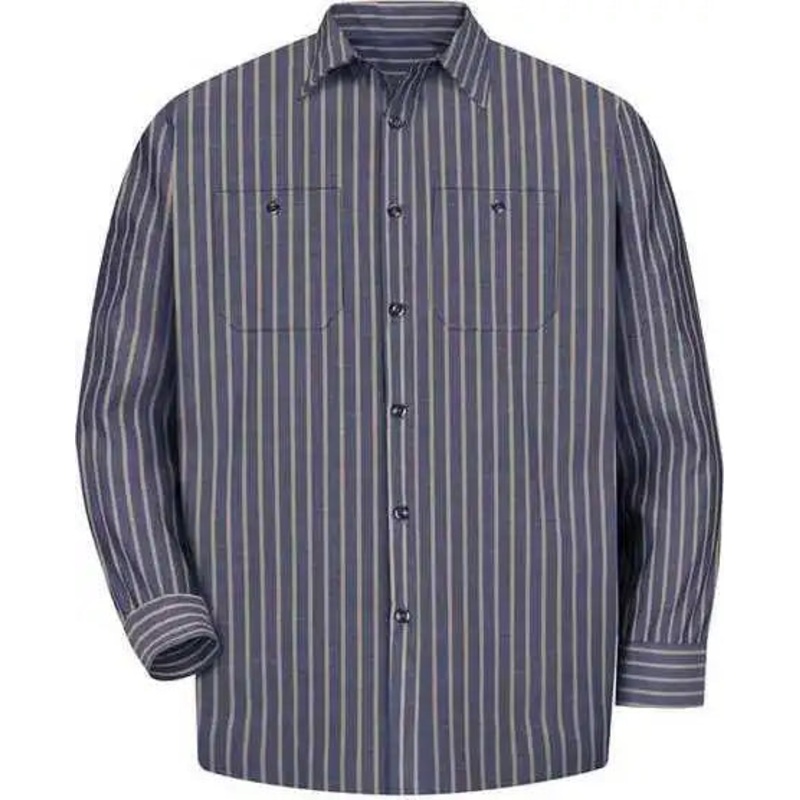 Red Kap SP14L Industrial Work Shirt Long Sizes – Navy Khaki Stripe