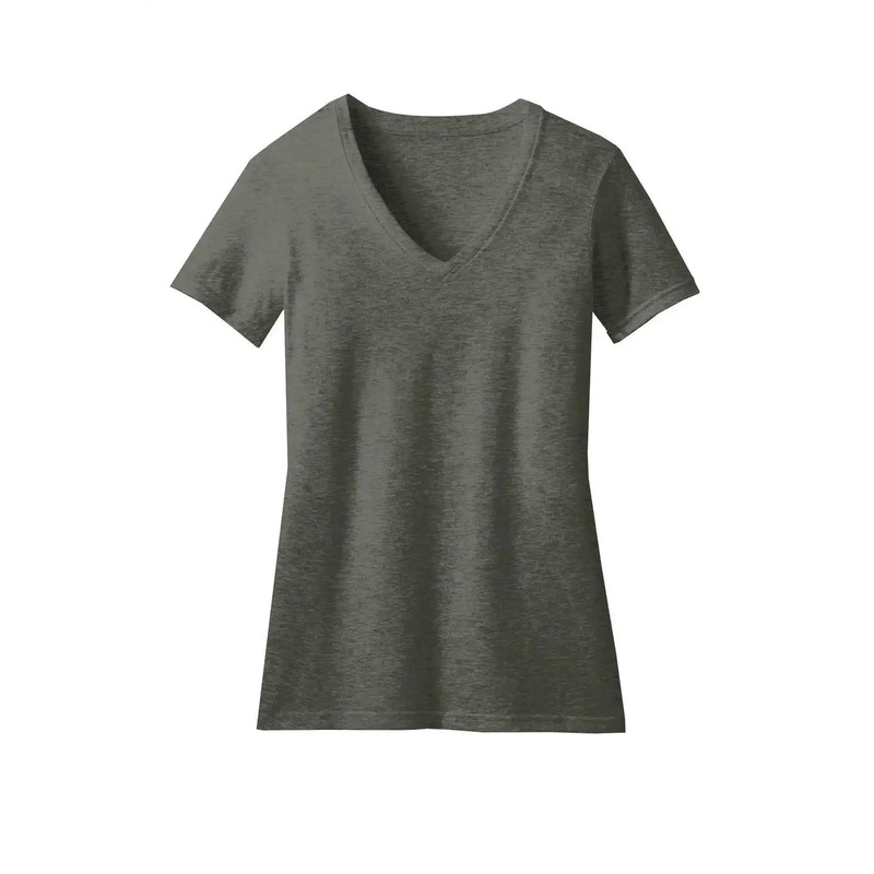 District DM1190L Women’S Perfect Blend Cvc V-Neck Tee – Heathered Olive