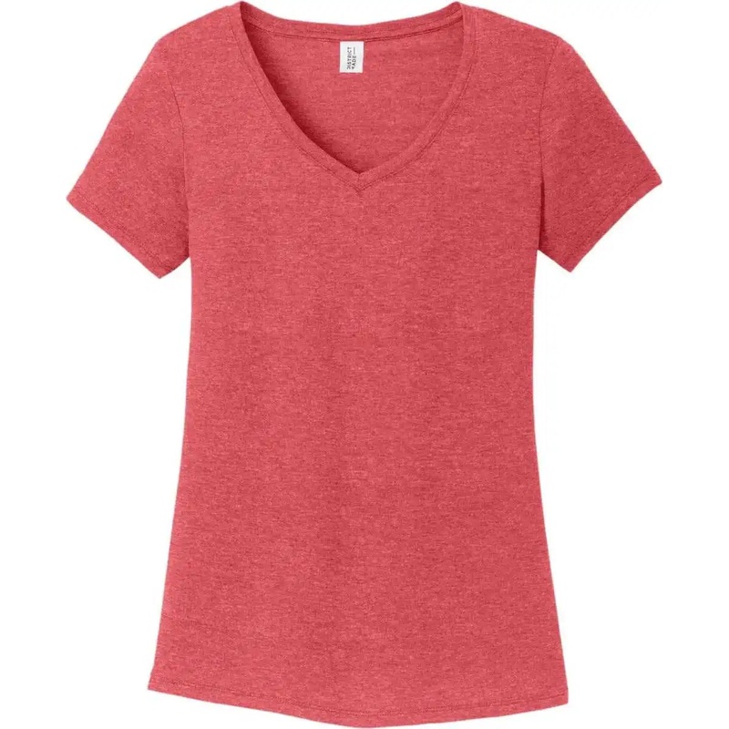 District DM1350L Women’S Perfect Tri V-Neck Tee – Red Frost