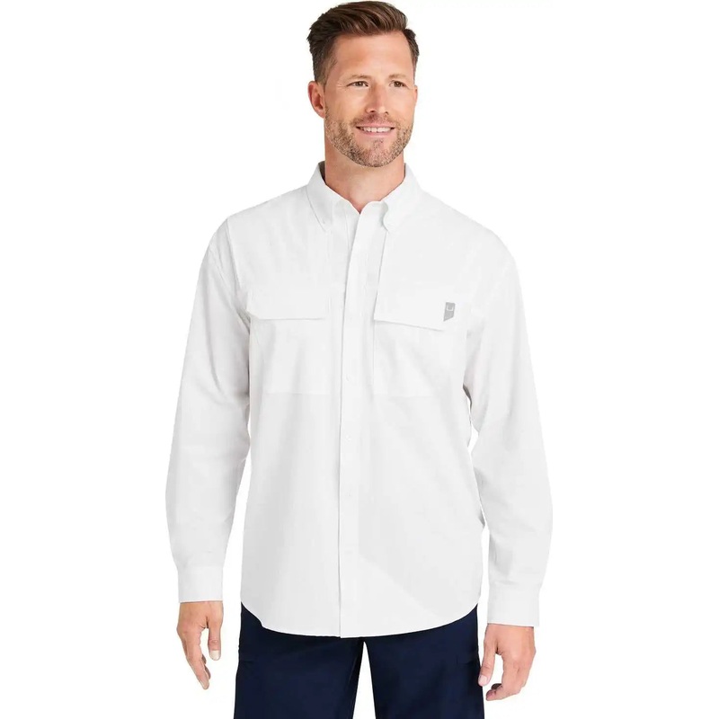 HUK H150184 Men’s Creekbed Long Sleeve Shirt – WHITE