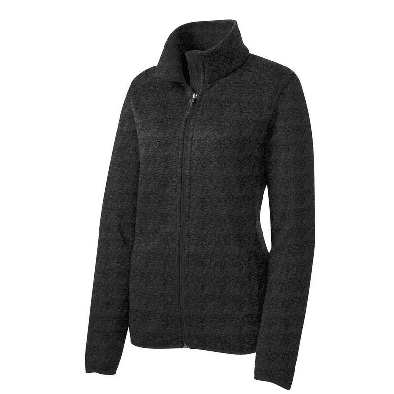 Port Authority L232 Women’S Sweater Fleece Jacket – Black Heather