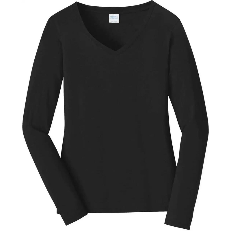 Port & Company LPC450VLS Women’S Long Sleeve Fan Favorite V-Neck Tee – Jet Black