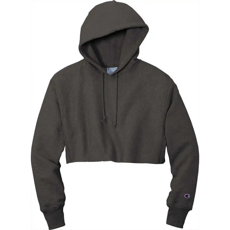 Champion RW01W Women’S Reverse Weave Cropped Cut-Off Hooded Sweatshirt – Charcoal Heather