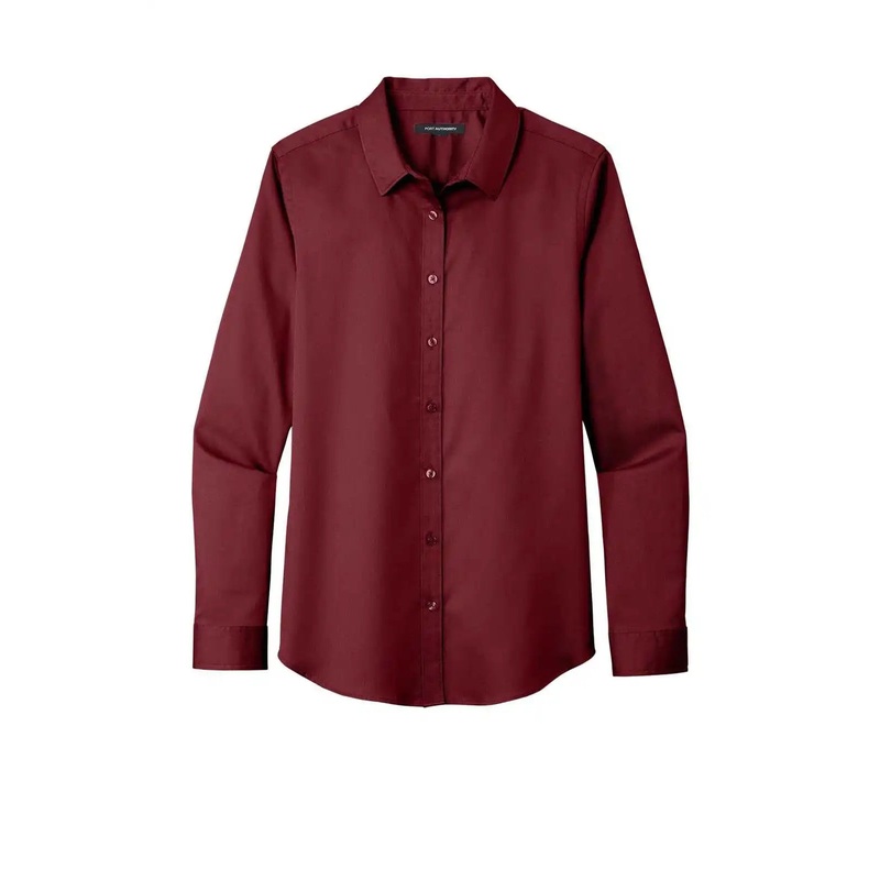 Port Authority LW808 Women’S Long Sleeve Superpro React Twill Shirt – Burgundy