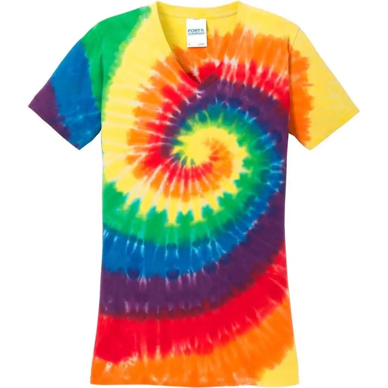 Port & Company LPC147V Women’S Tie-Dye V-Neck Tee – Rainbow
