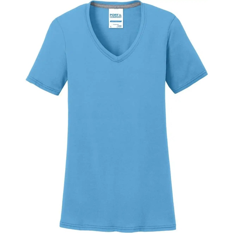 Port & Company LPC381V Women’S Performance Blend V-Neck Tee – Aquatic Blue