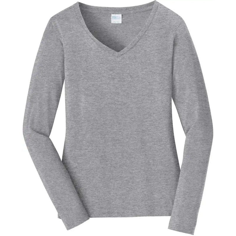 Port & Company LPC450VLS Women’S Long Sleeve Fan Favorite V-Neck Tee – Athletic Heather