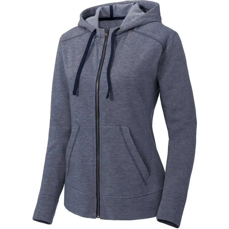 Sport-Tek LST293 Women’S Posicharge Tri-Blend Wicking Fleece Full-Zip Hooded Jacket – True Navy Heather