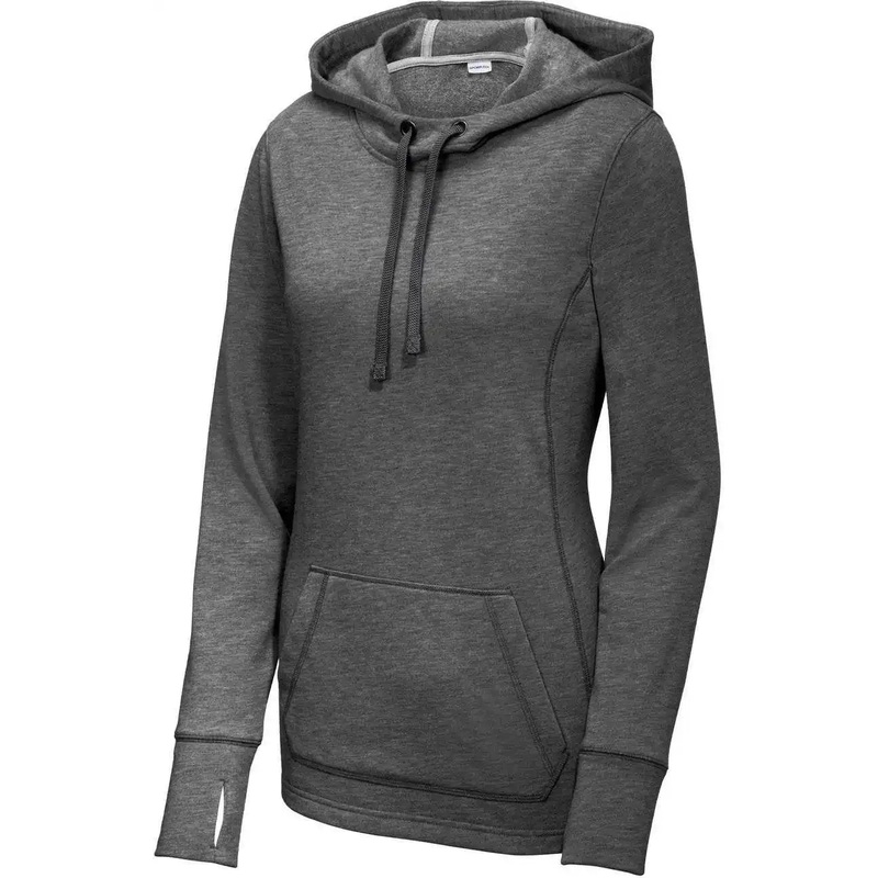 Sport-Tek LST296 Women’S Posicharge Tri-Blend Wicking Fleece Hooded Pullover – Dark Grey Heather
