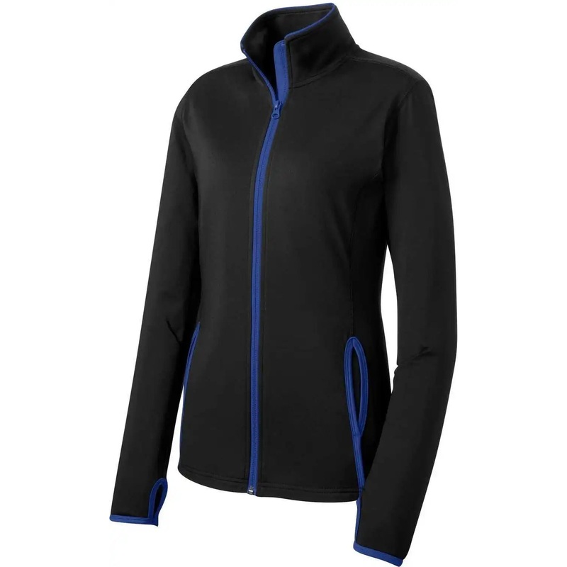 Sport-Tek LST853 Women’S Sport-Wick Stretch Contrast Full-Zip Jacket – Black/ True Royal