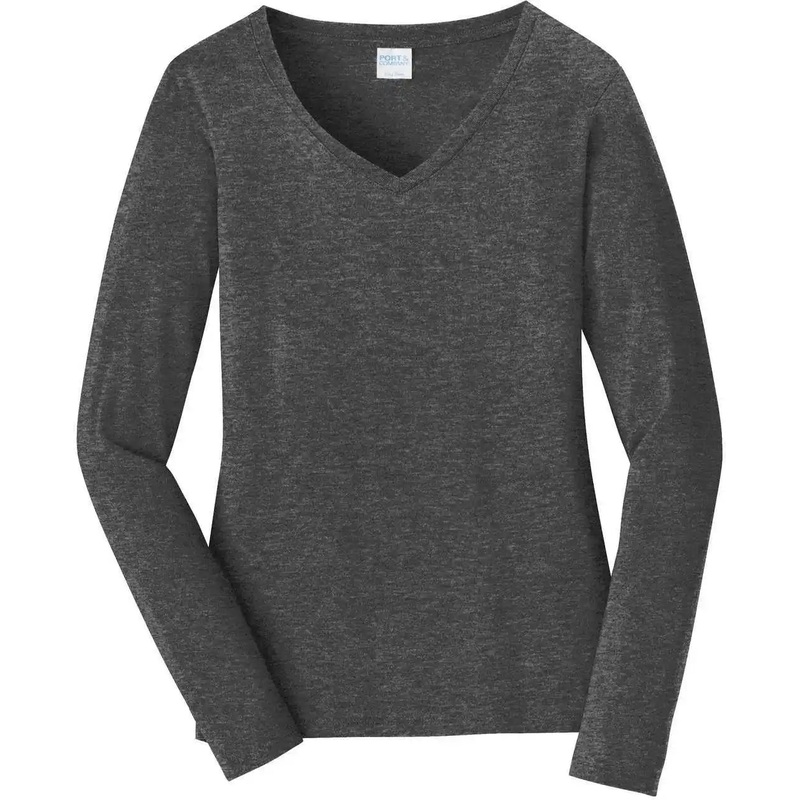 Port & Company LPC450VLS Women’S Long Sleeve Fan Favorite V-Neck Tee – Dark Heather Grey