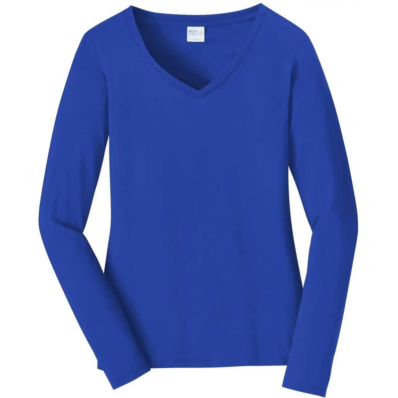 Port & Company LPC450VLS Women’S Long Sleeve Fan Favorite V-Neck Tee – True Royal