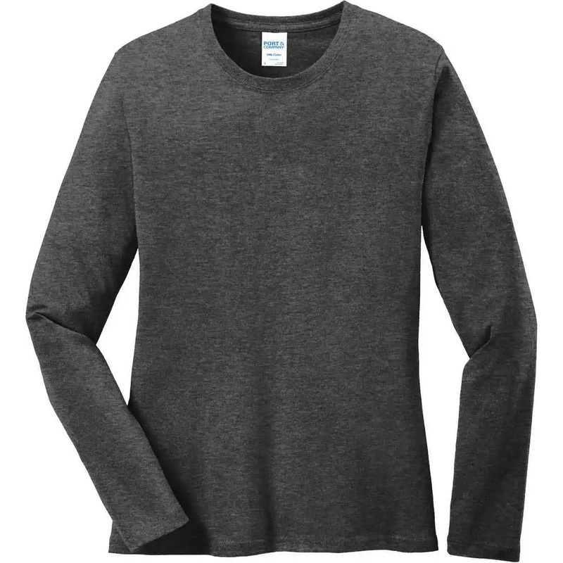 Port & Company LPC54LS Women’S Long Sleeve Core Cotton Tee – Dark Heather Grey