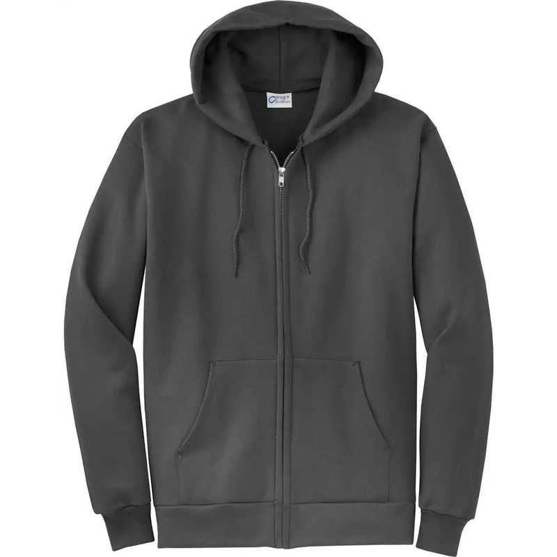 Port & Company PC78ZH  Core Fleece FullZip Hooded Sweatshirt – Charcoal