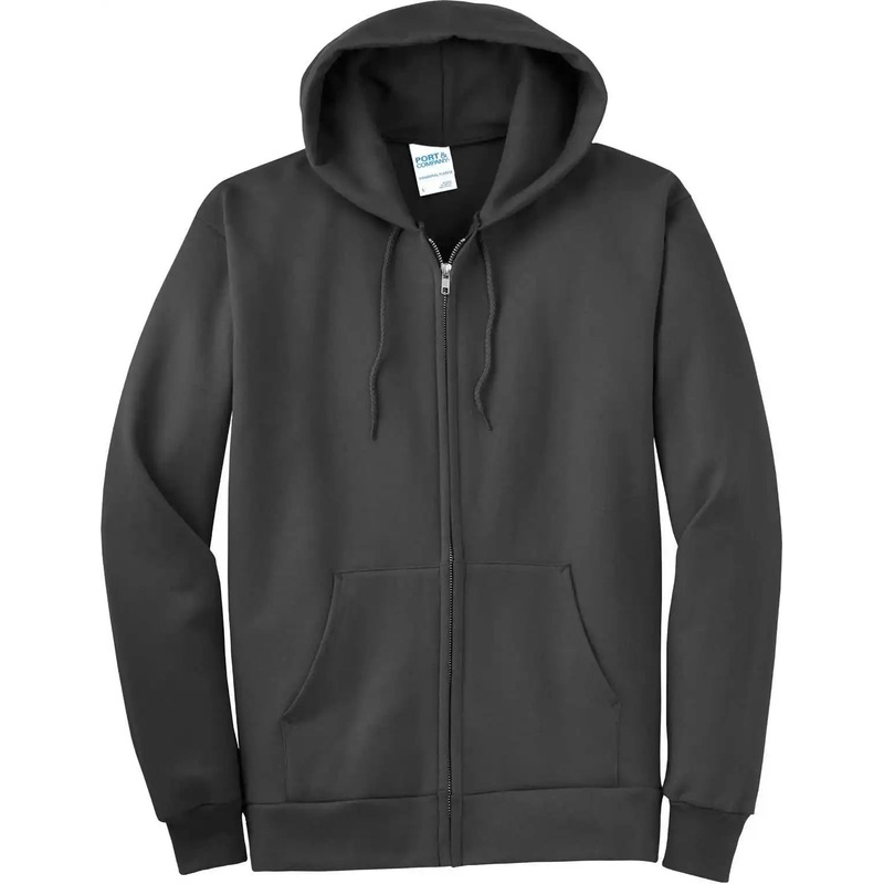 Port & Company PC90ZH  Essential Fleece FullZip Hooded Sweatshirt – Charcoal
