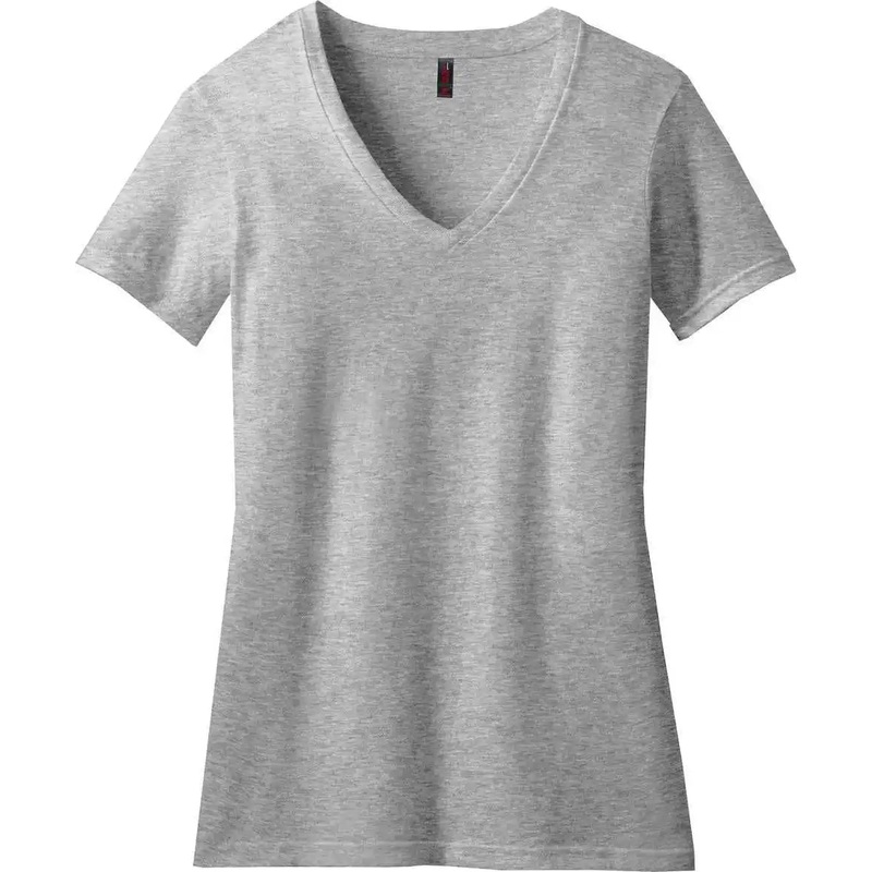 District DM1190L Women’S Perfect Blend Cvc V-Neck Tee – Light Heather Grey