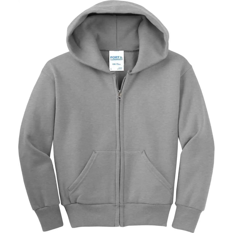 Port & Company PC90YZH  Youth Core Fleece FullZip Hooded Sweatshirt – Athletic Heather *