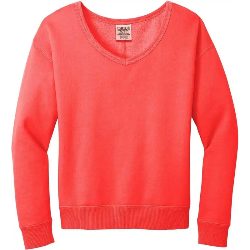 Port & Company LPC098V Women’S Beach Wash Garment-Dyed V-Neck Sweatshirt – Poppy