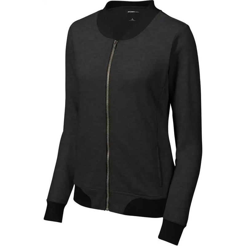 Sport-Tek LST274 Women’S Lightweight French Terry Bomber – Heather Black