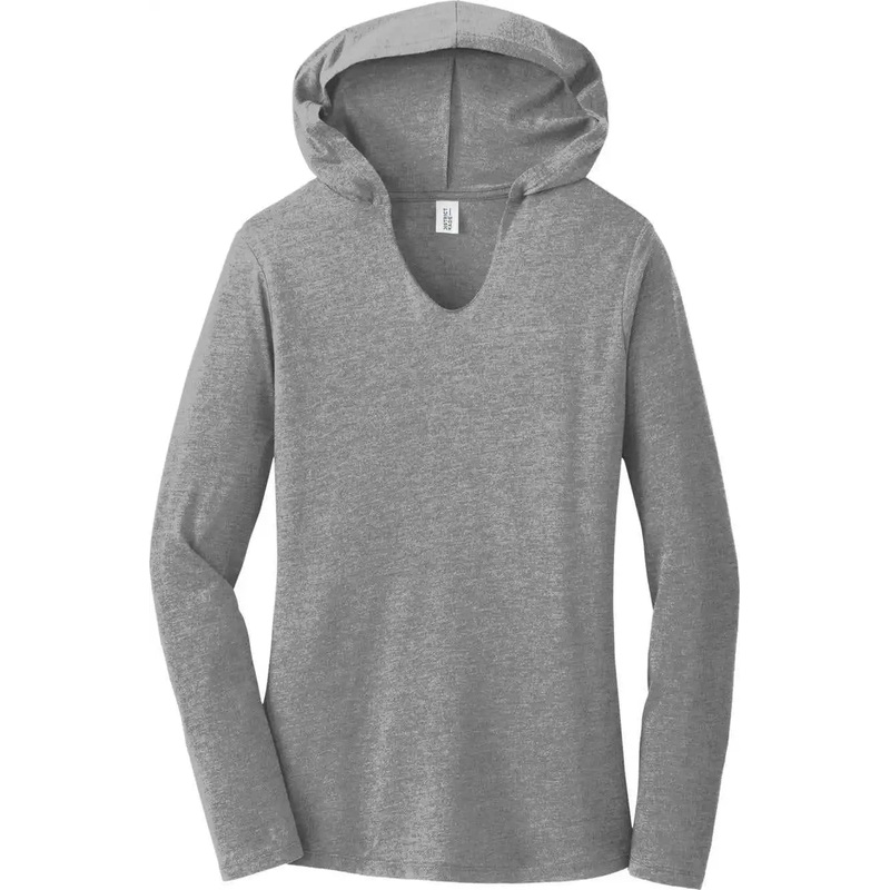 District DM139L Women’S Perfect Tri Long Sleeve Hoodie – Grey Frost