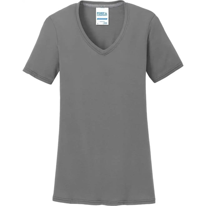 Port & Company LPC381V Women’S Performance Blend V-Neck Tee – Medium Grey