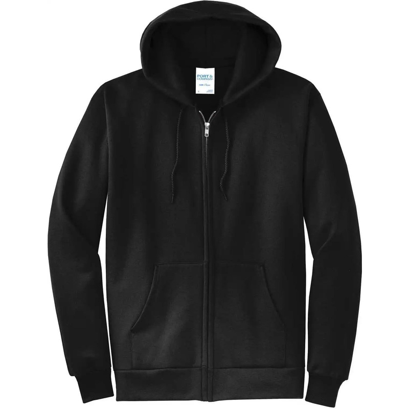 Port & Company PC78ZH  Core Fleece FullZip Hooded Sweatshirt – Jet Black