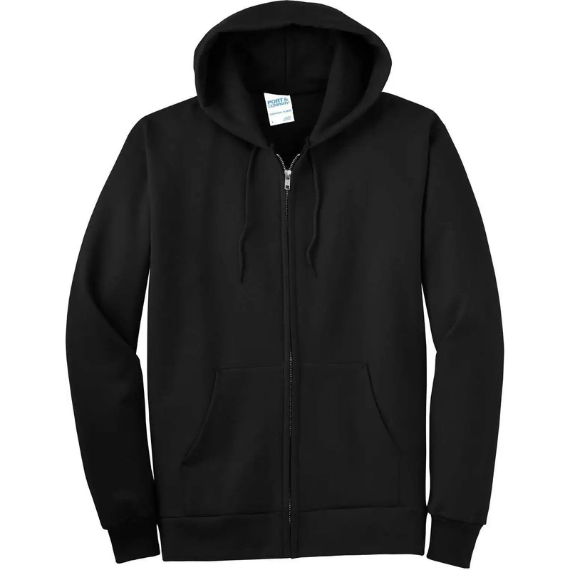 Port & Company PC90ZH  Essential Fleece FullZip Hooded Sweatshirt – Jet Black